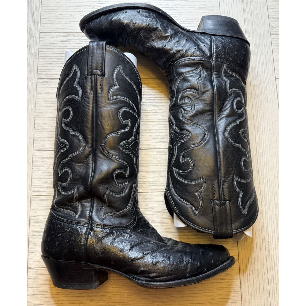 Larry Mahan Black Full Quill Ostrich Mens Sz‎ 9 D Cowboy Western Boots Leather